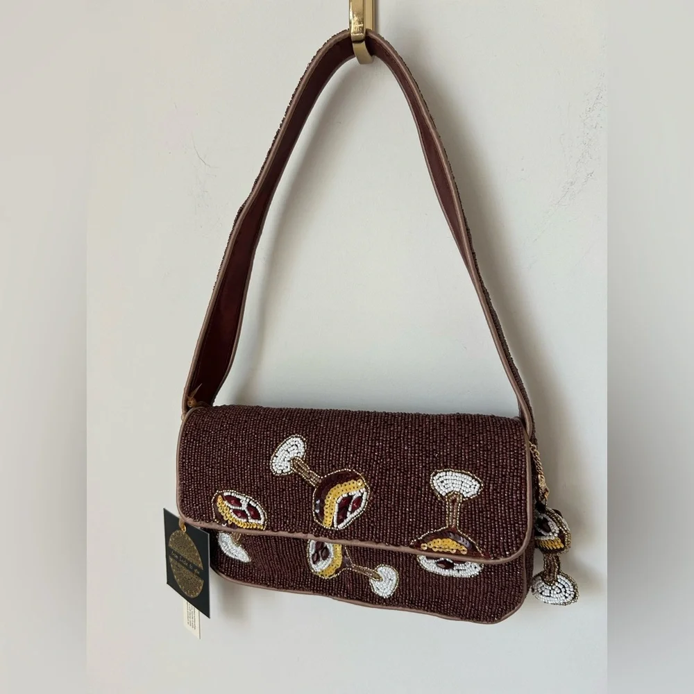Beaded Espresso Martini Shoulder Bag with beaded bag charm